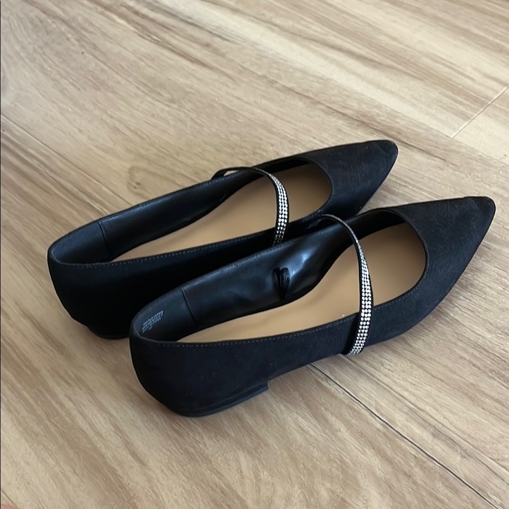 Ann Taylor - Black Flats with Rhinestone Strap